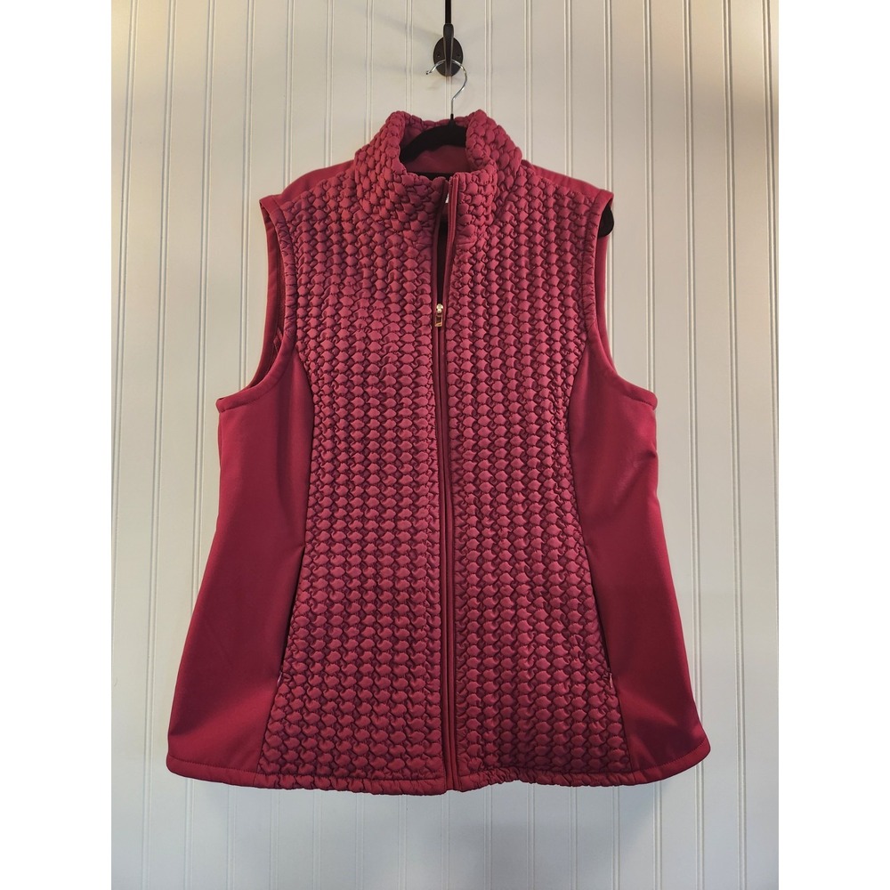 Susan Graver Women's Hot Pink Smock Front Fleece Lined Vest Size XL Gold Zipper